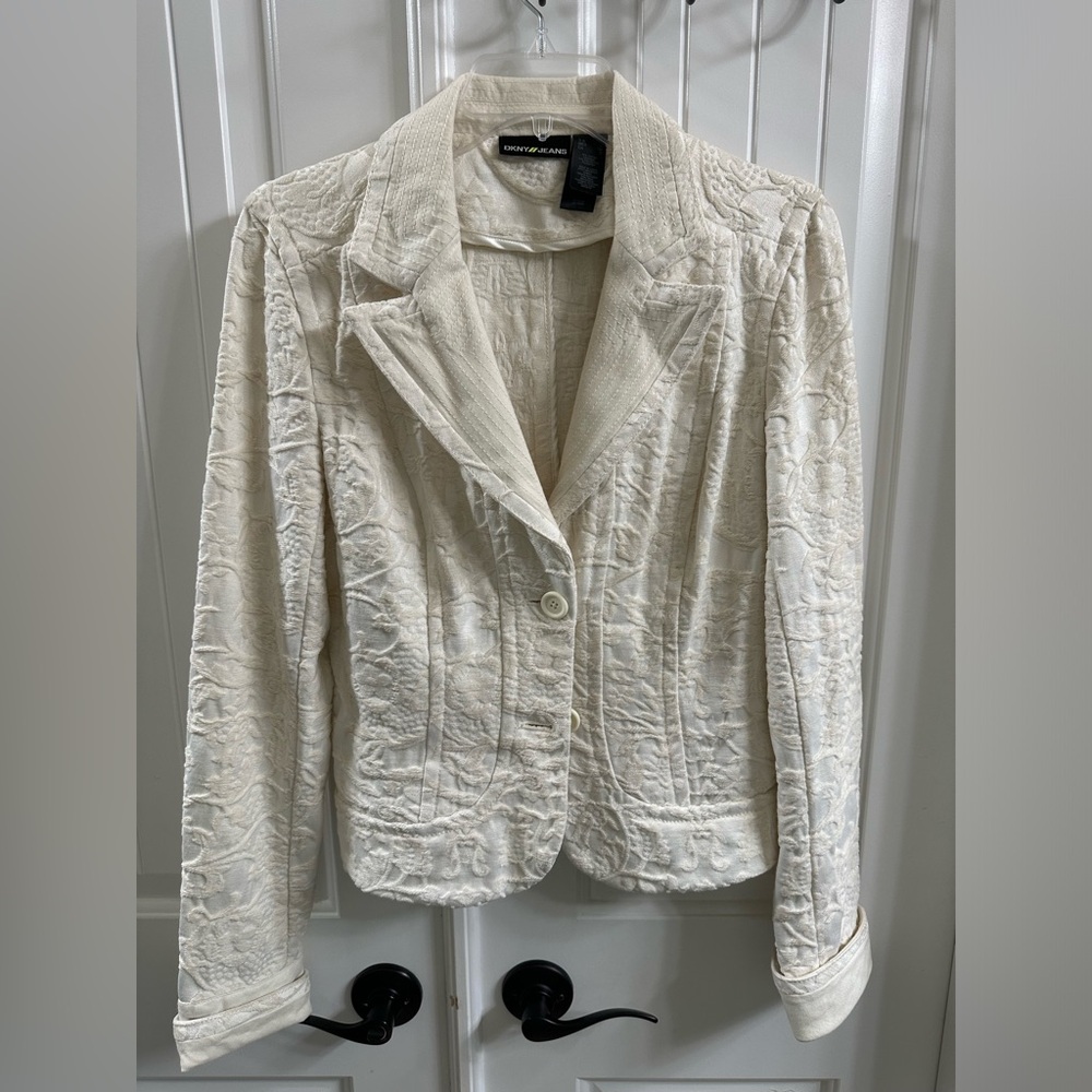 DNKY Jeans Ivory Velvet Burnout Blazer, Small